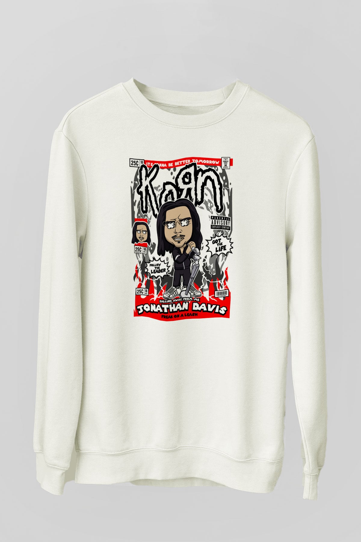 Jonathan Davis KoRn  Baskılı Unisex Beyaz Sweatshirt