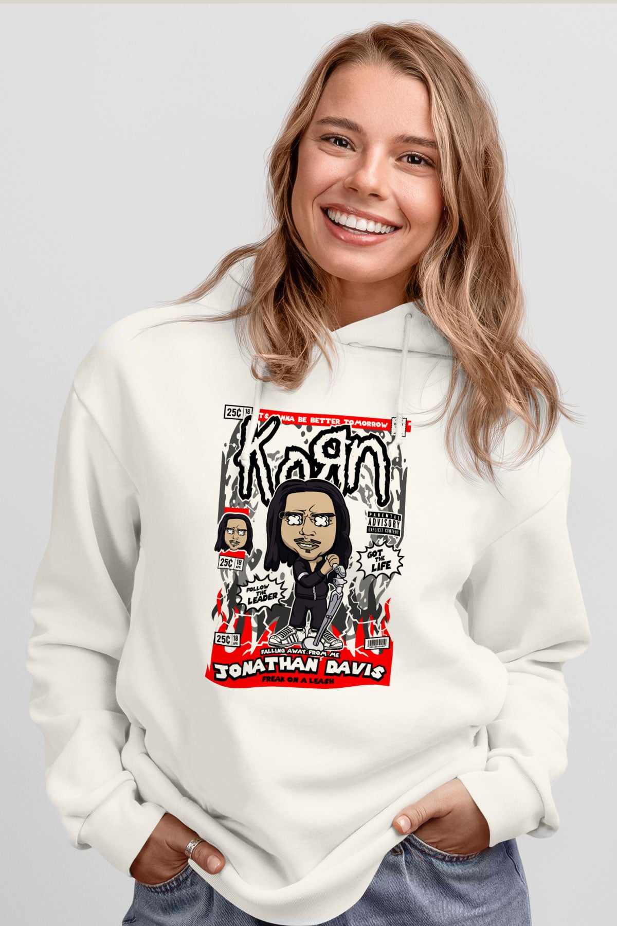 Jonathan Davis KoRn  Baskılı Unisex Beyaz Hoodie