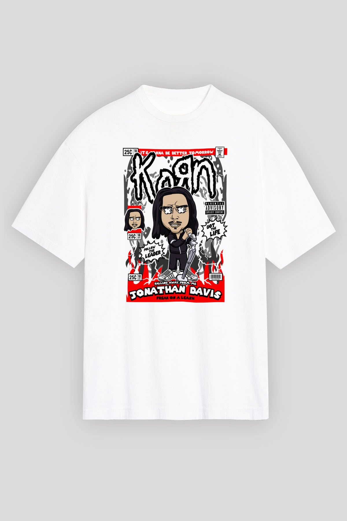 Jonathan Davis KoRn  Baskılı Unisex Beyaz Oversize Tişört