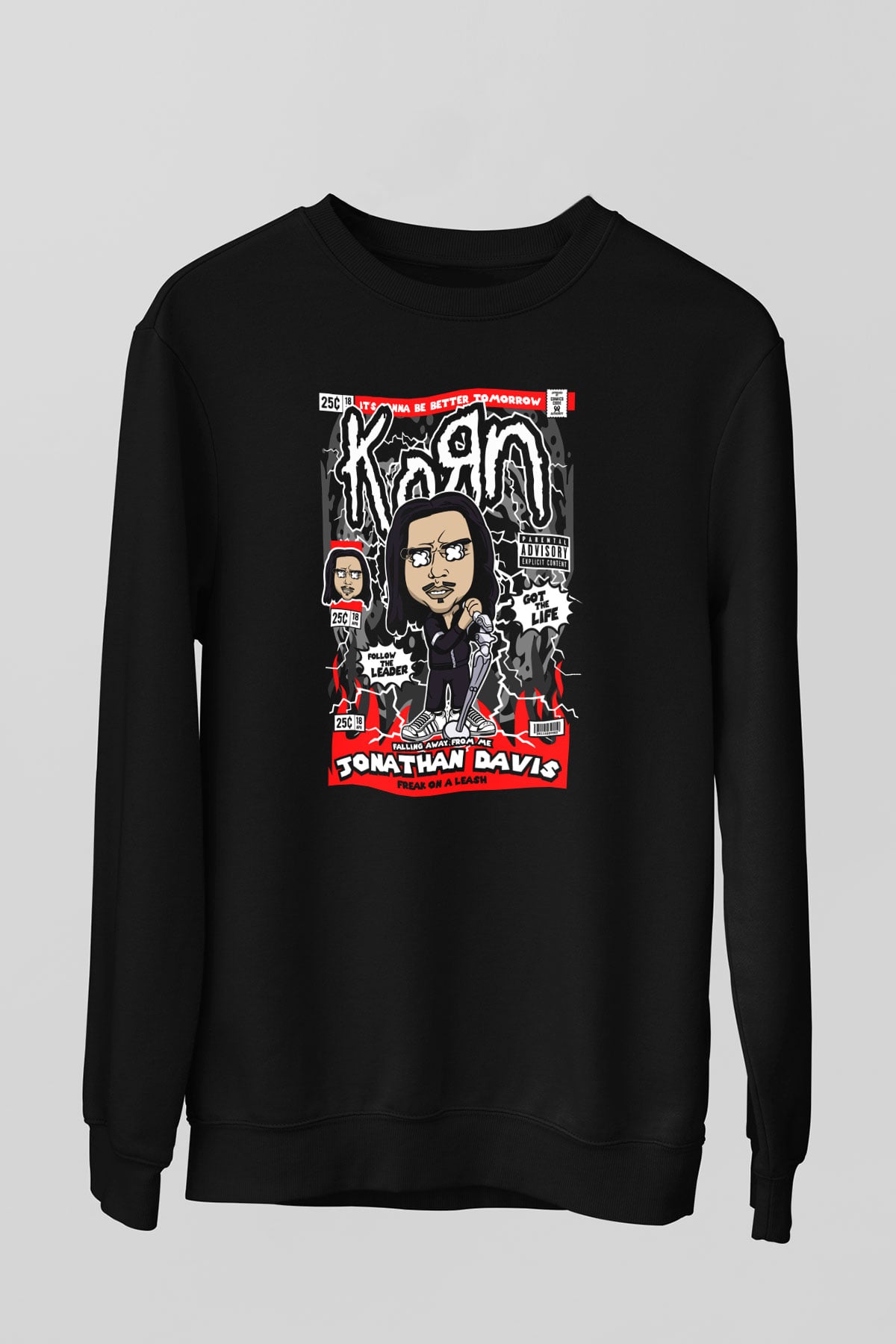 Jonathan Davis KoRn Baskılı Unisex Siyah Sweatshirt