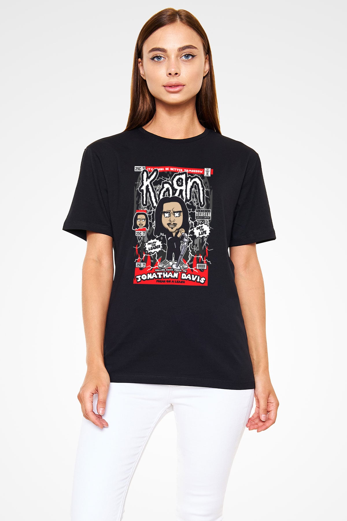 Jonathan Davis KoRn Baskılı Unisex Siyah Tişört