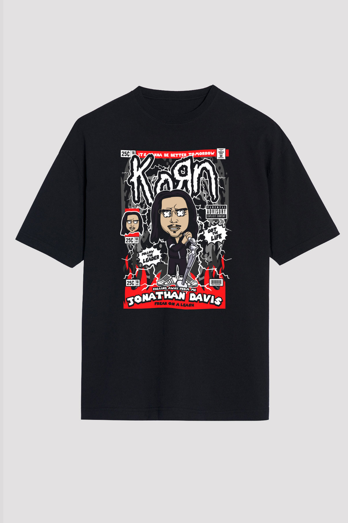 Jonathan Davis KoRn Baskılı Unisex Siyah Oversize Tişört