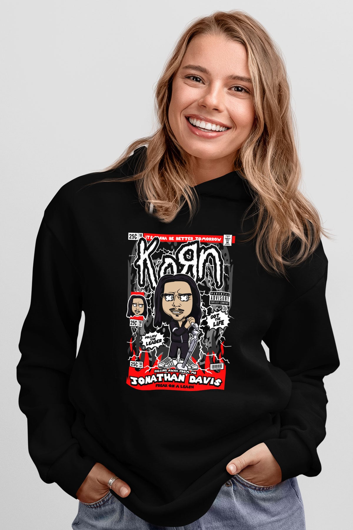 Jonathan Davis KoRn Baskılı Unisex Siyah Hoodie