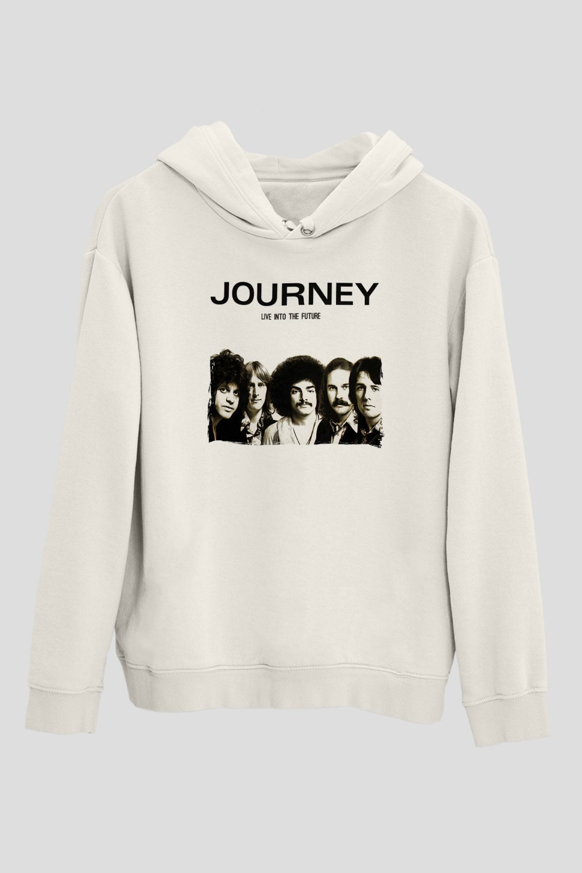 Journey Baskılı Beyaz Unisex Kapüşonlu Sweatshirt