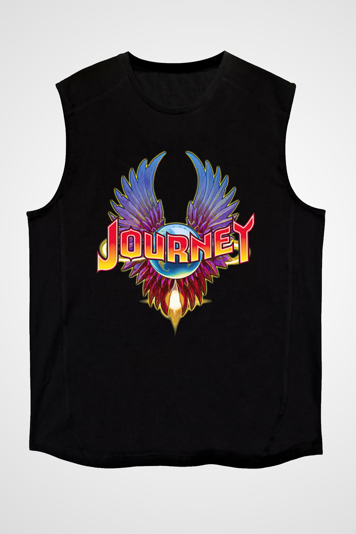 Journey Baskılı Unisex Siyah Kolsuz Tişört - Tshirt