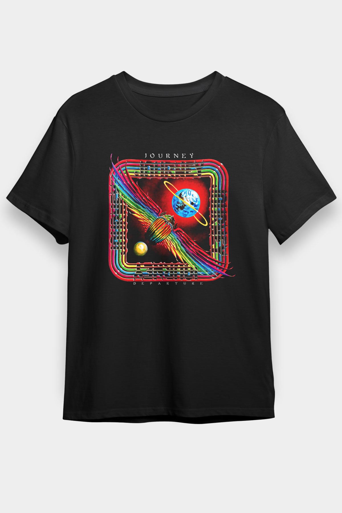 Journey Baskılı Unisex Siyah Tişört - Tshirt