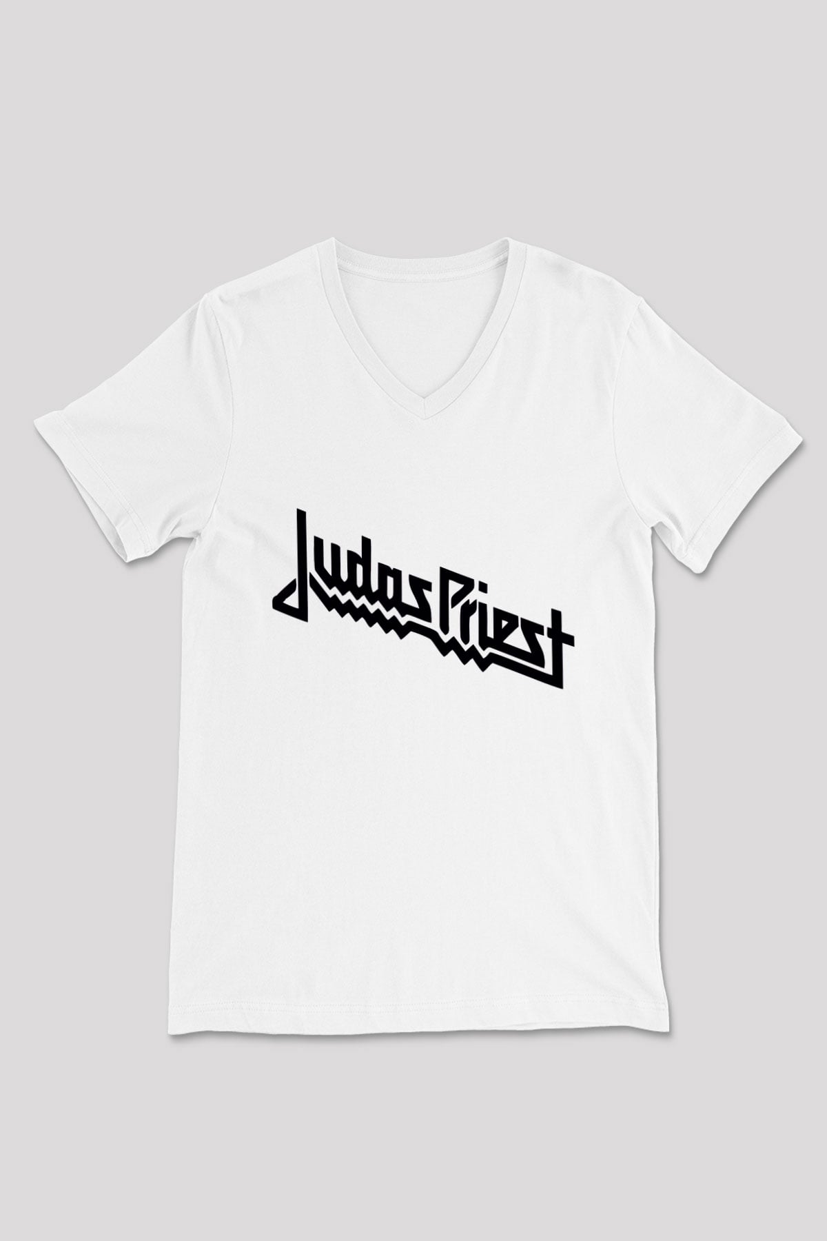 Judas Priest Beyaz Unisex V Yaka Tişört T-Shirt
