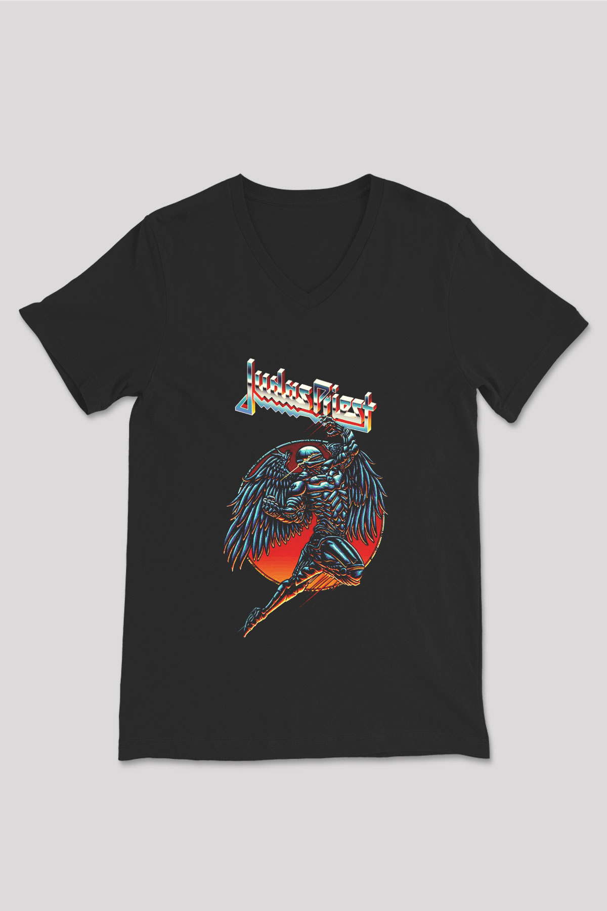 Judas Priest Siyah Unisex V Yaka Tişört T-Shirt