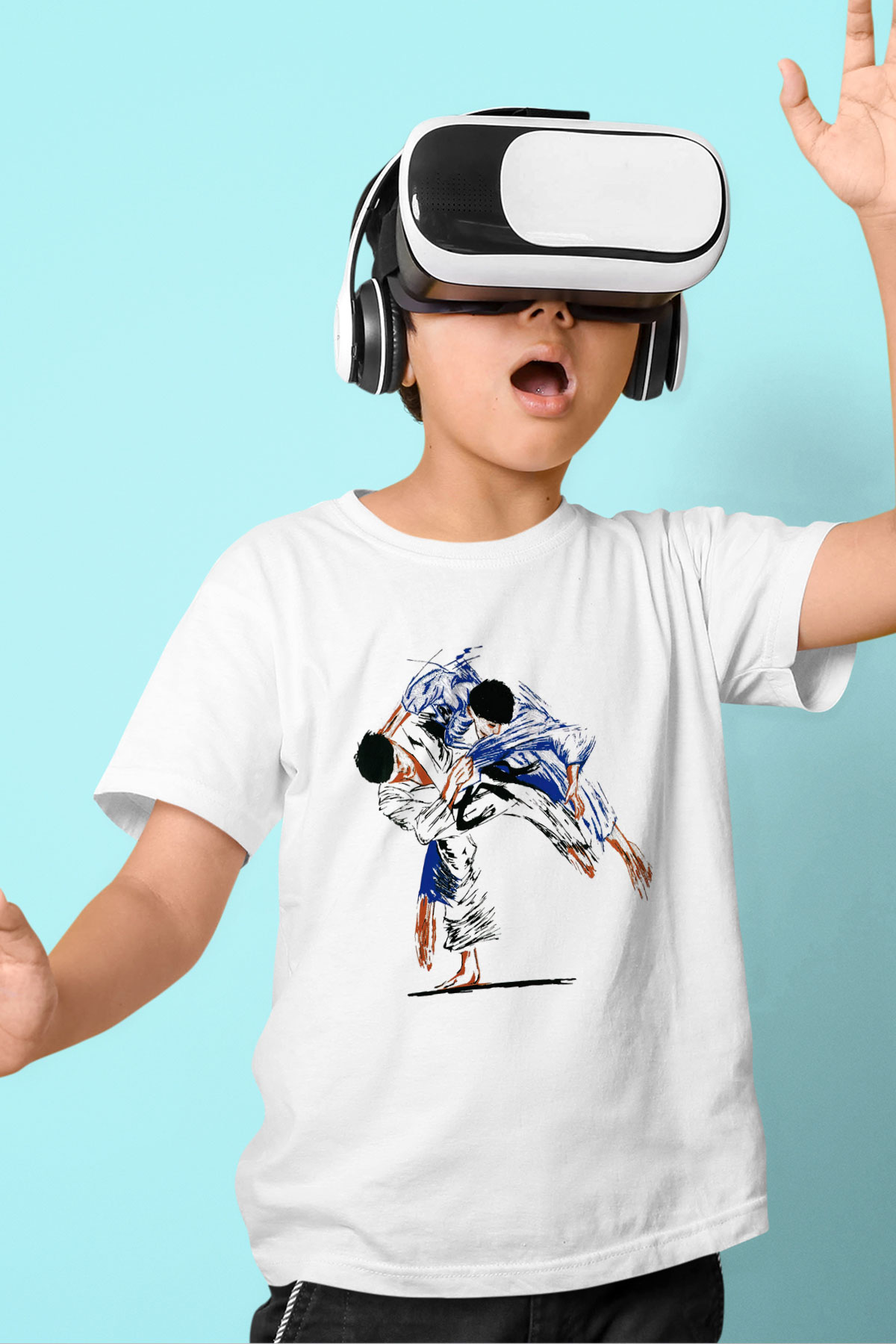 Judo Baskılı Beyaz Unisex Çocuk Tişört