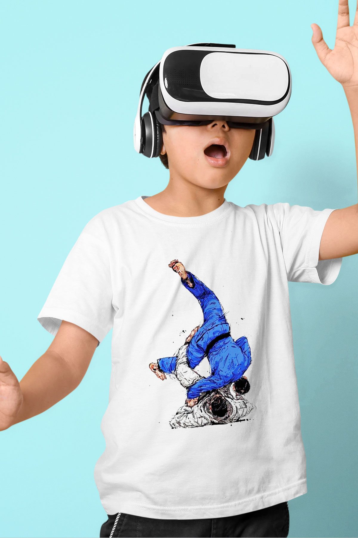 Judo Baskılı Beyaz Unisex Çocuk Tişört