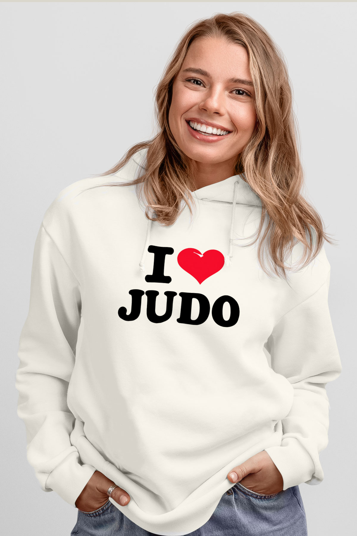 Judo Beyaz Unisex Kapüşonlu Sweatshirt