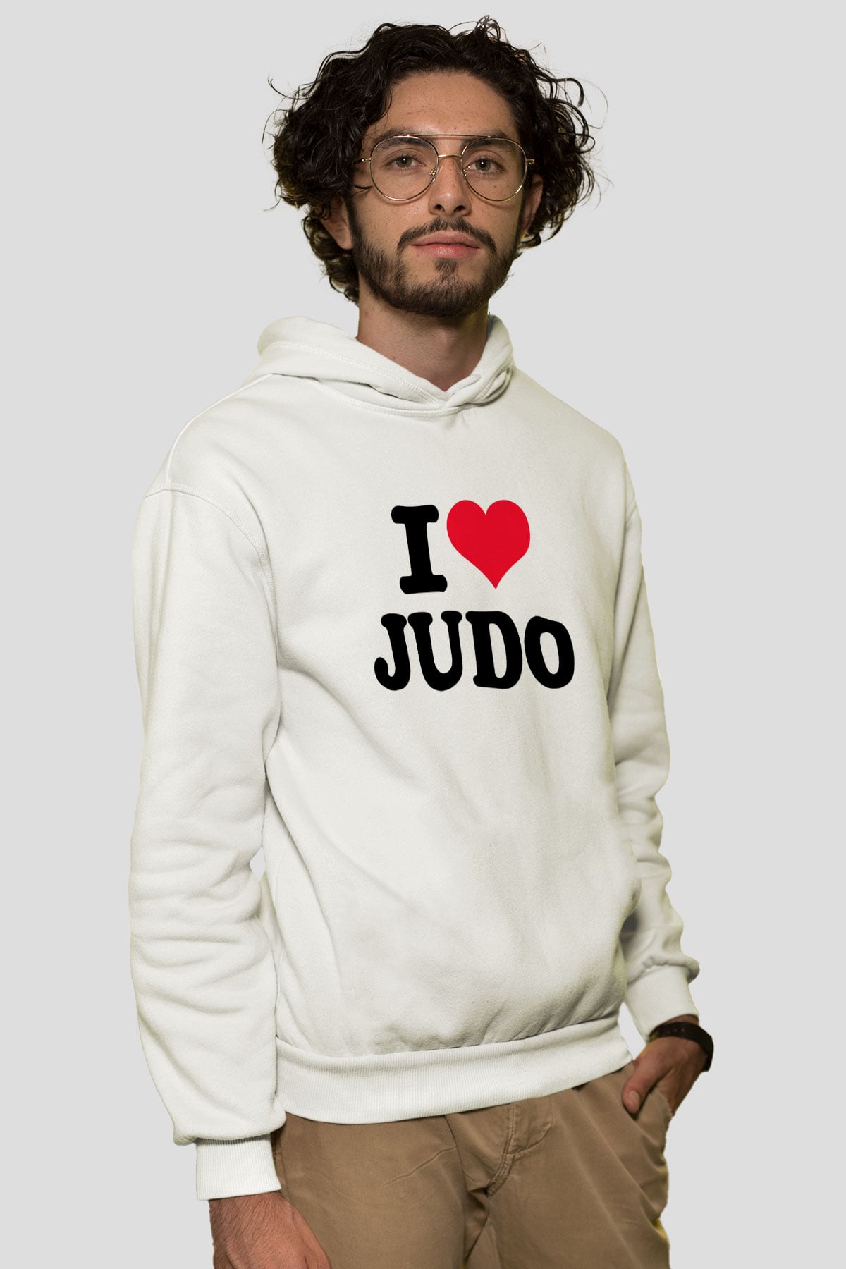 Judo Beyaz Unisex Kapüşonlu Sweatshirt