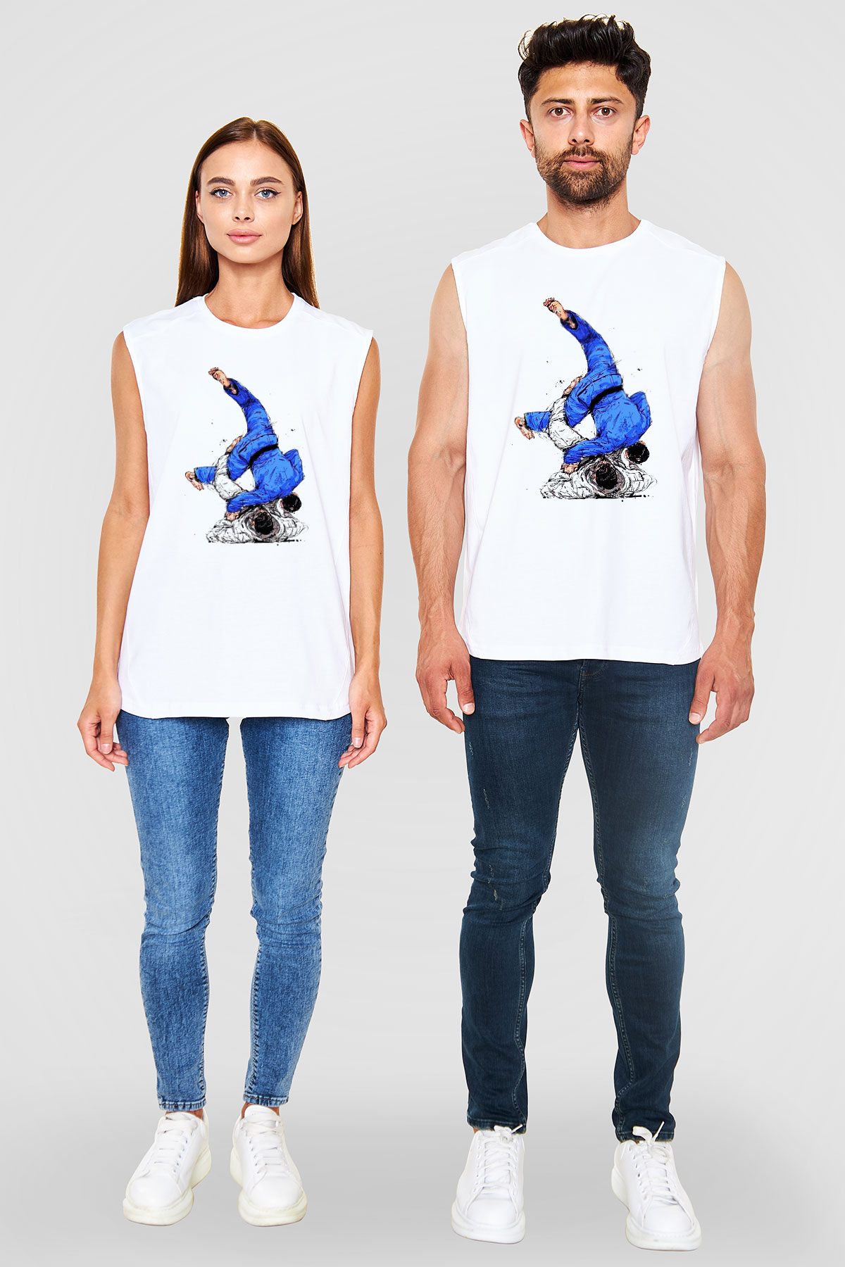 Judo Beyaz Unisex Kolsuz Tişört