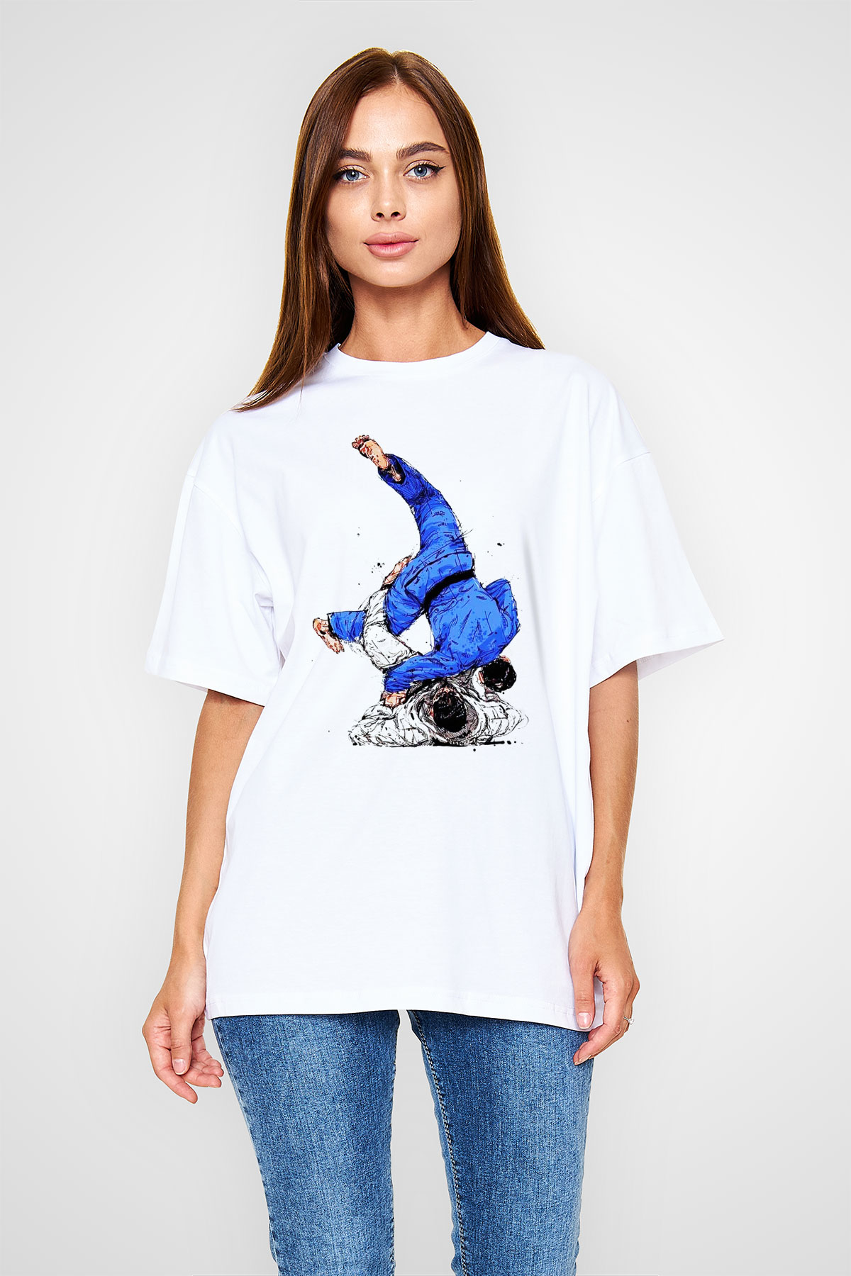 Judo Beyaz Unisex Oversize Tişört T-Shirt