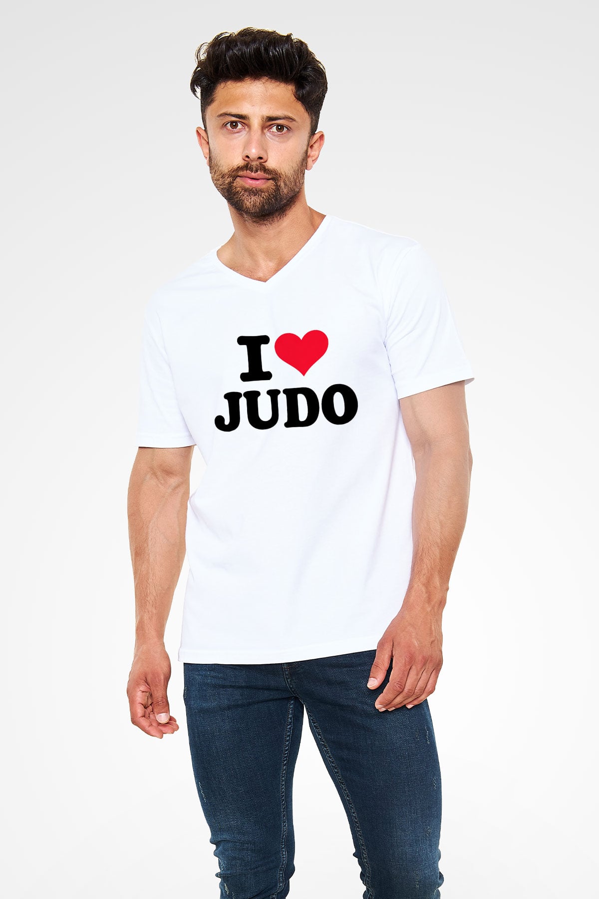 Judo Beyaz Unisex V Yaka Tişört