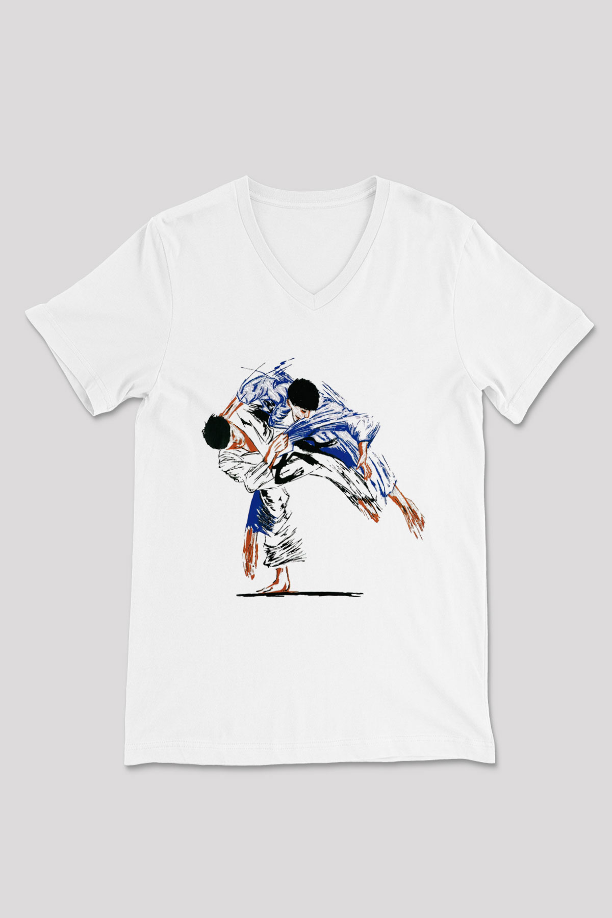 Judo Beyaz Unisex V Yaka Tişört T-Shirt