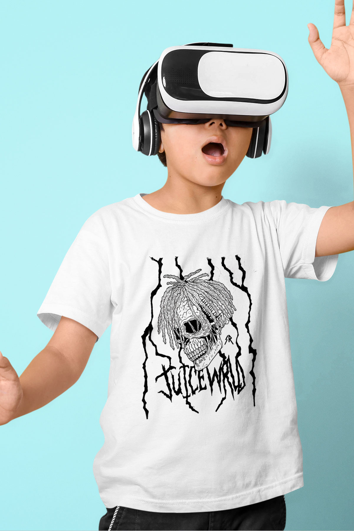 Juice Wrld Baskılı Beyaz Unisex Beyaz Çocuk Tişört - Tshirt