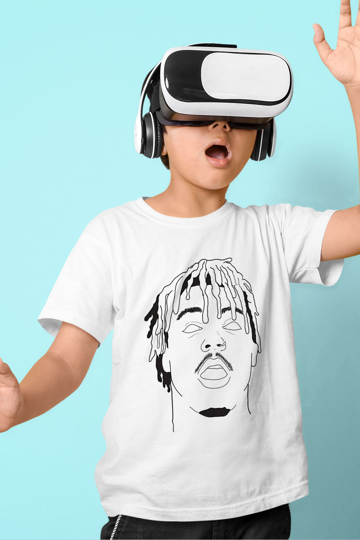 Juice Wrld Baskılı Beyaz Unisex Beyaz Çocuk Tişört - Tshirt