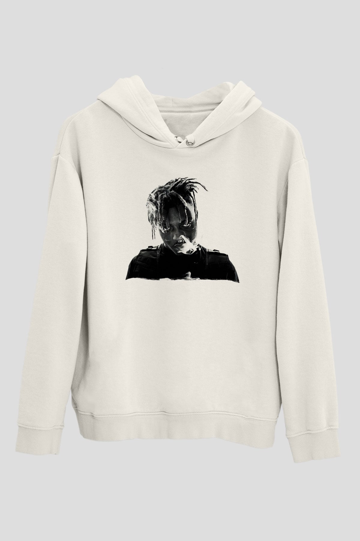Juice Wrld Baskılı Beyaz Unisex Kapüşonlu Sweatshirt
