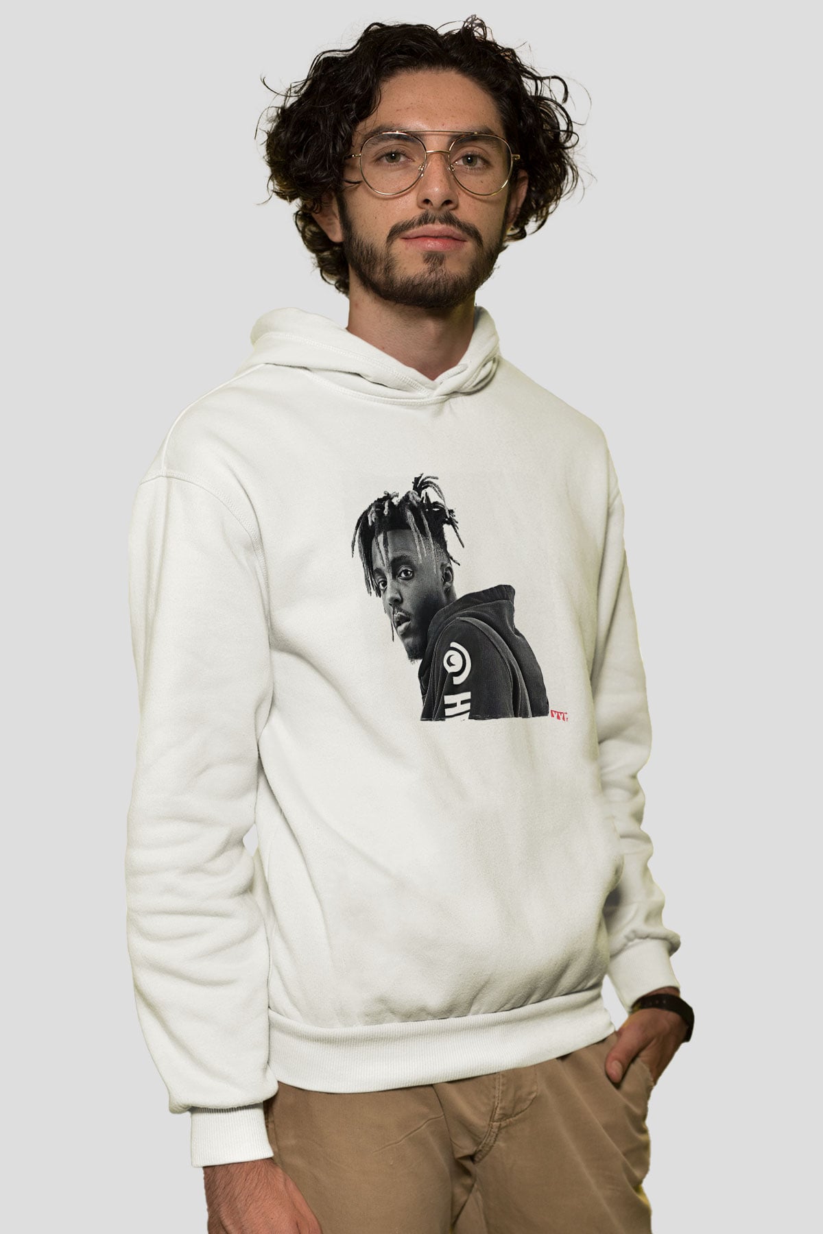 Juice Wrld Baskılı Beyaz Unisex Kapüşonlu Sweatshirt