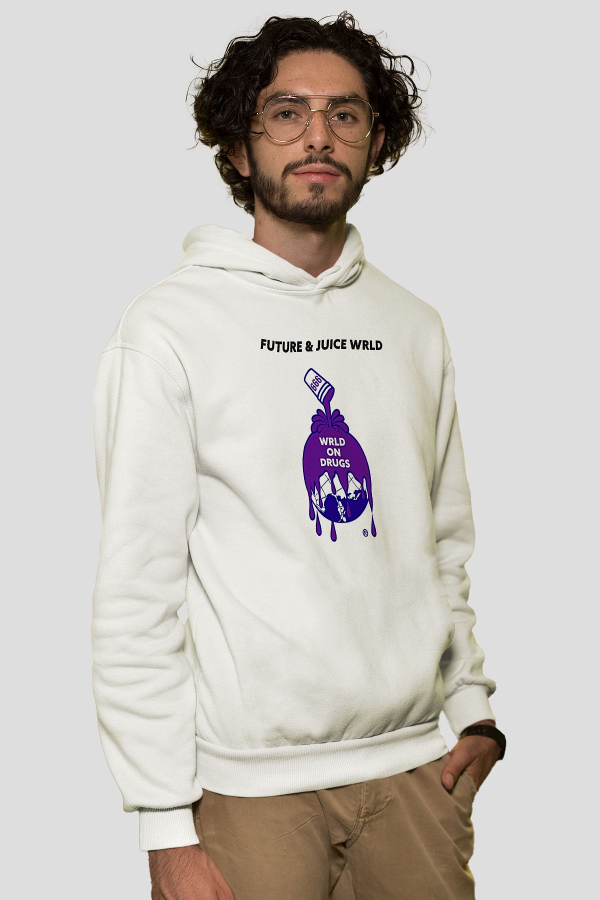 Juice Wrld Baskılı Beyaz Unisex Kapüşonlu Sweatshirt