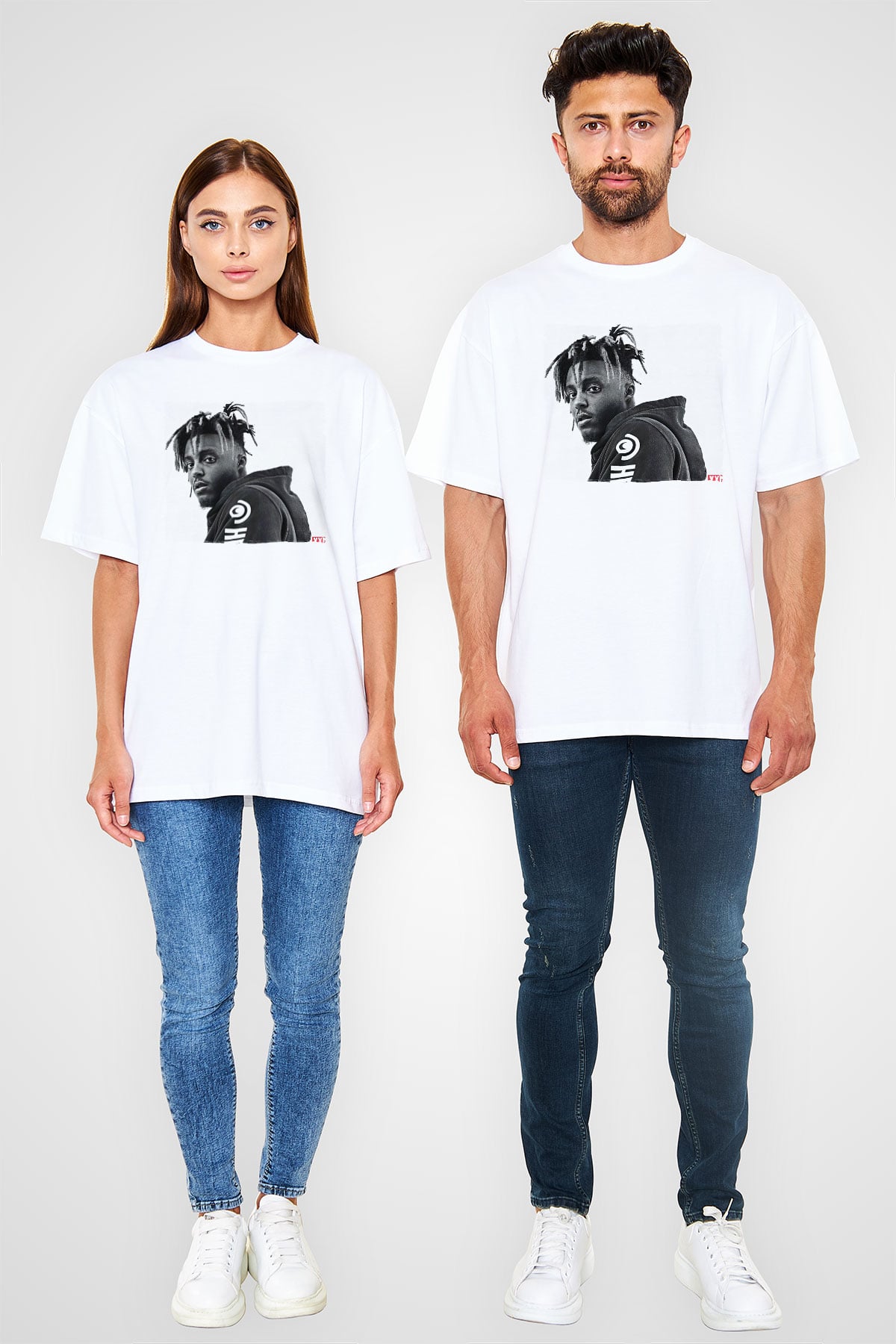 Juice Wrld Baskılı Beyaz Unisex Oversize Tişört - Tshirt