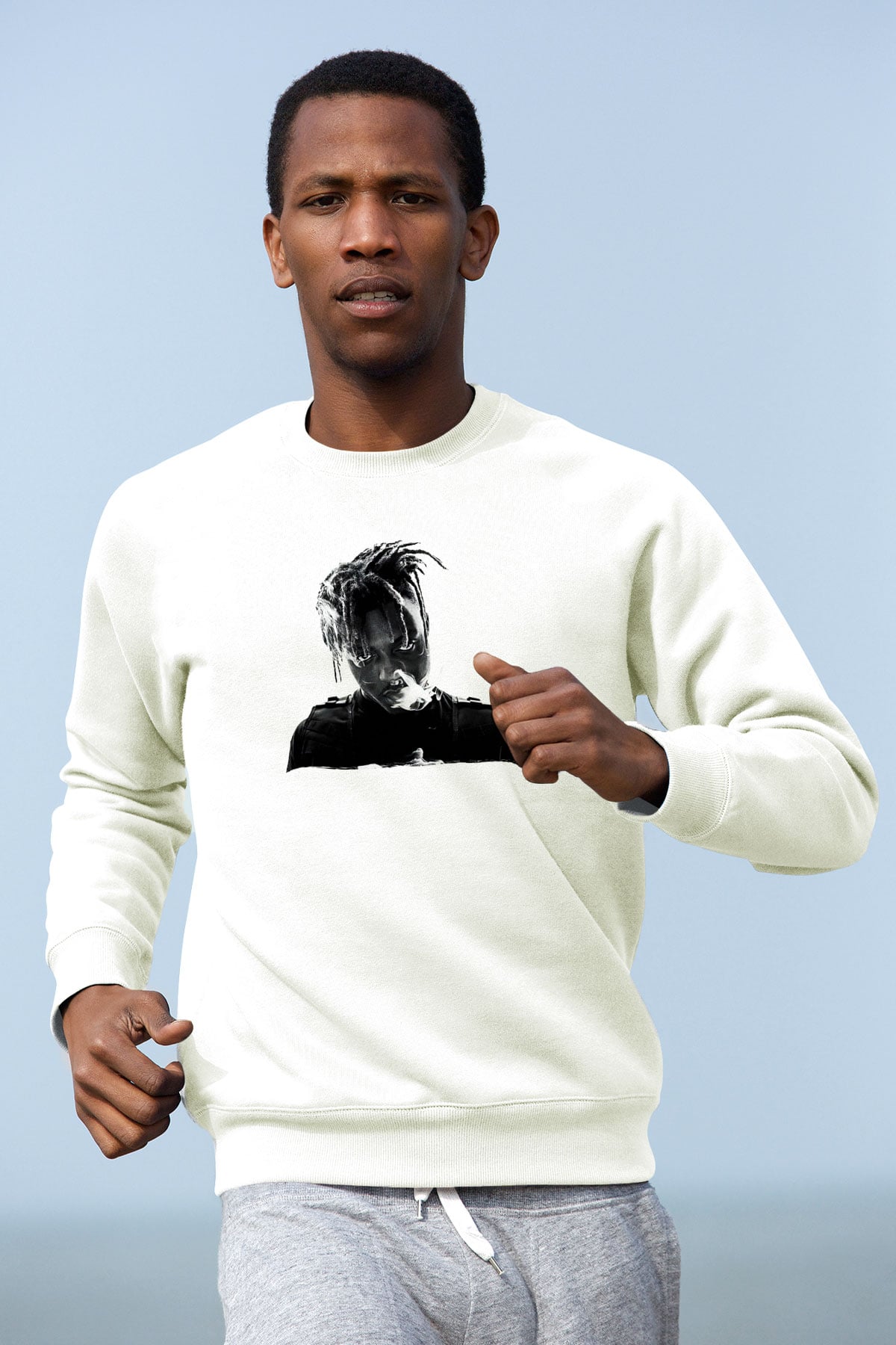 Juice Wrld Baskılı Beyaz Unisex Sweatshirt