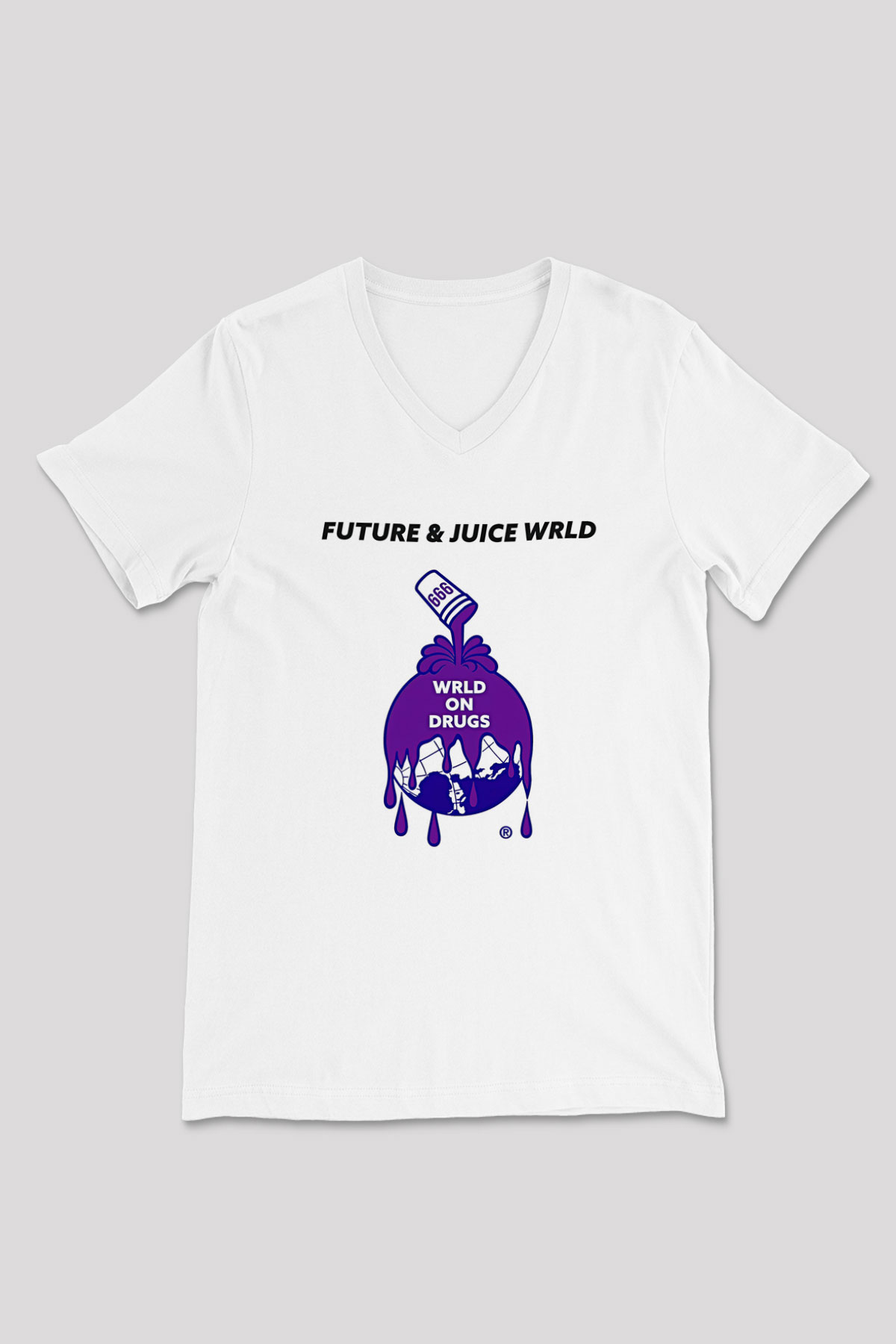 Juice Wrld Baskılı Beyaz Unisex V Yaka Tişört - Tshirt