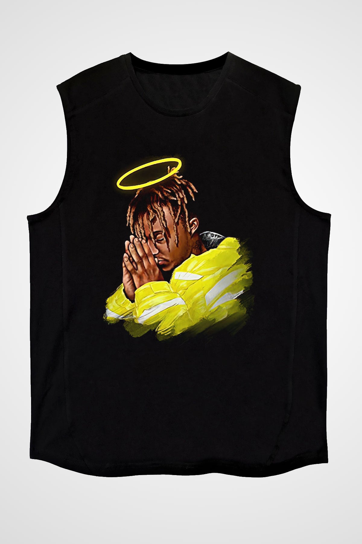Juice Wrld Baskılı Unisex Siyah Kolsuz Tişört - Tshirt