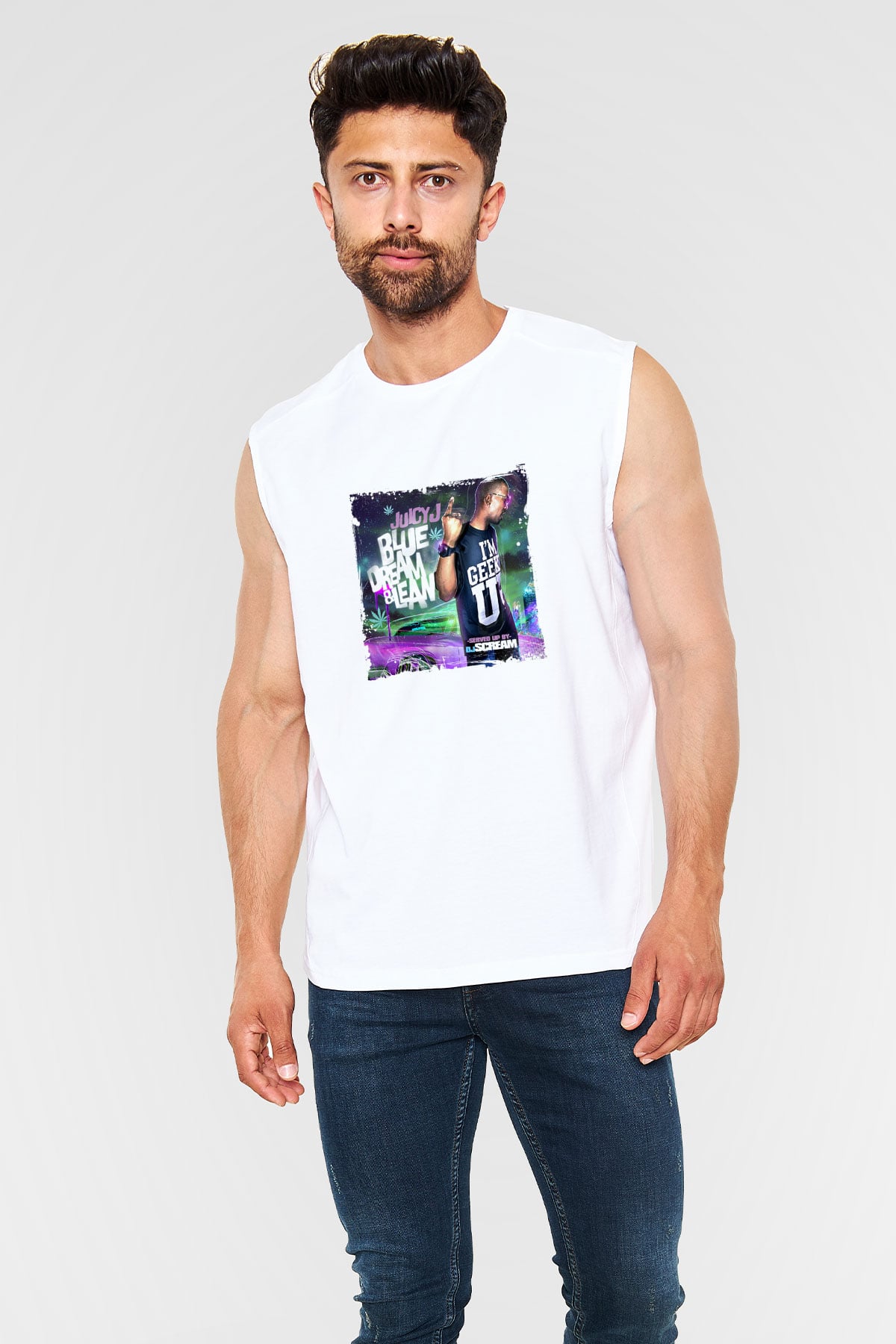 Juicy J Baskılı Unisex Beyaz Kolsuz Tişört