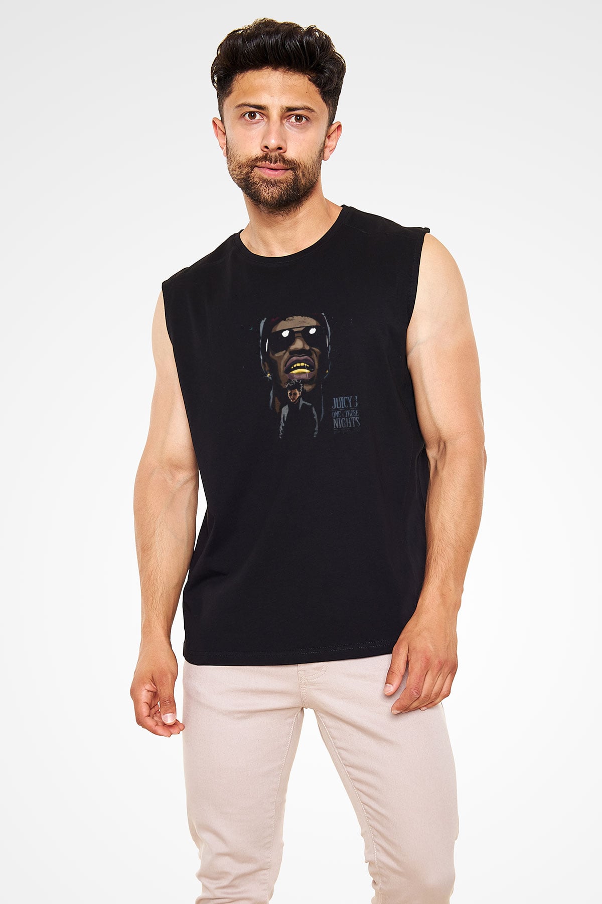 Juicy J Baskılı Unisex Siyah Kolsuz Tişört