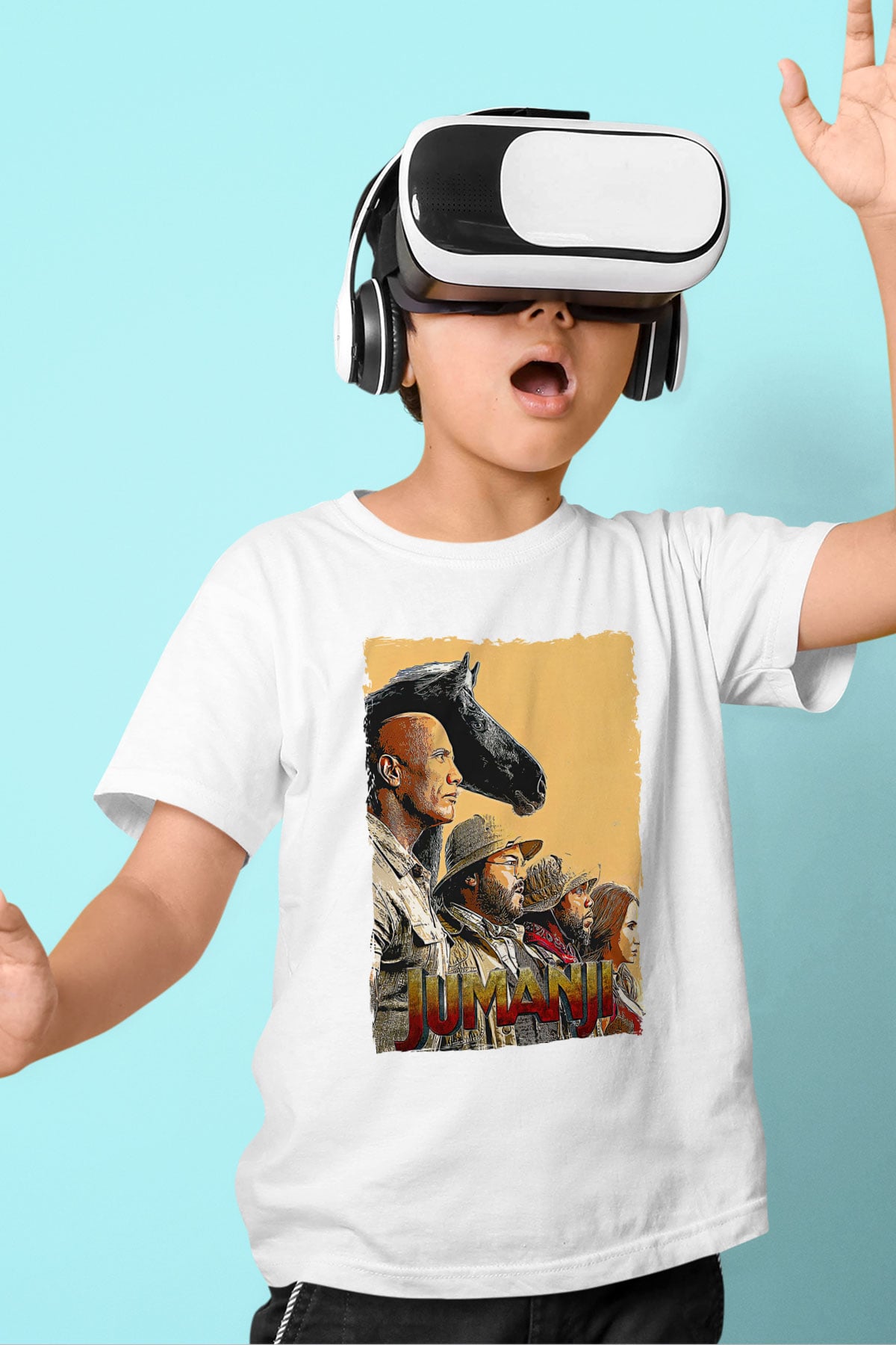 Jumanji Baskılı Beyaz Unisex Beyaz Çocuk Tişört - Tshirt