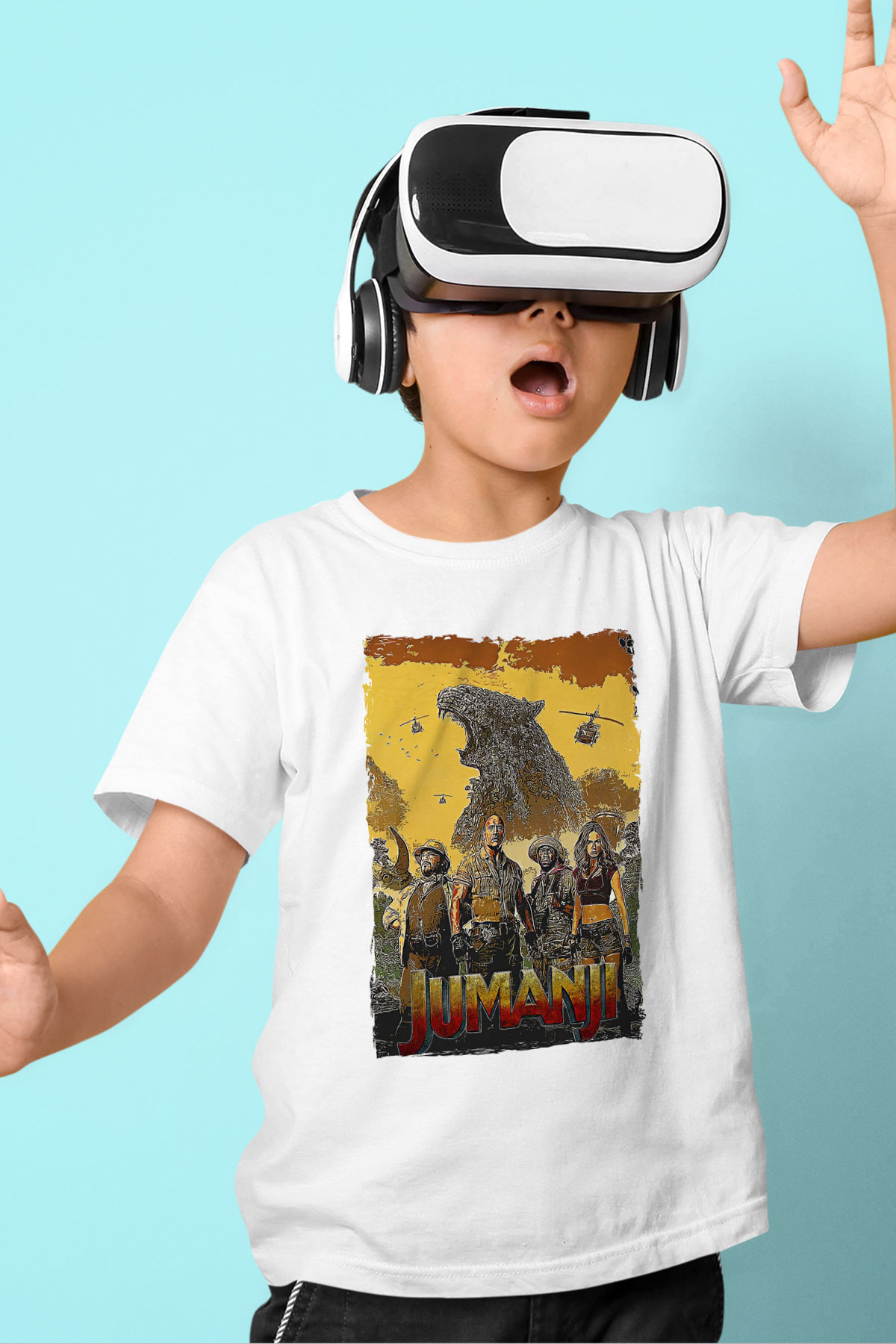 Jumanji Baskılı Beyaz Unisex Beyaz Çocuk Tişört - Tshirt