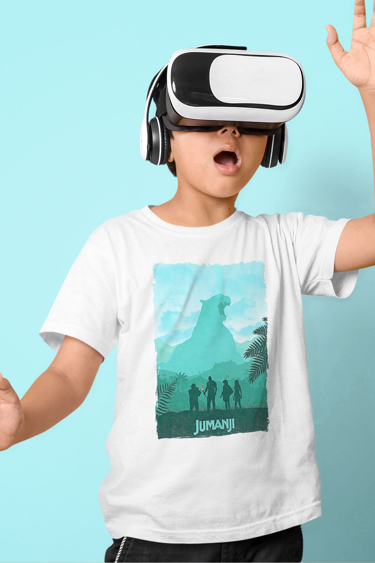 Jumanji Baskılı Beyaz Unisex Beyaz Çocuk Tişört - Tshirt
