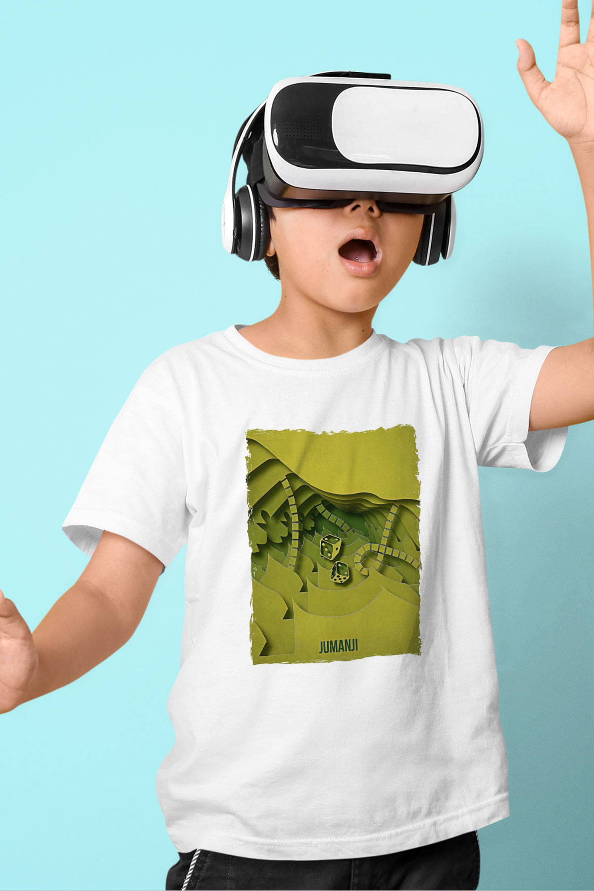 Jumanji Baskılı Beyaz Unisex Beyaz Çocuk Tişört - Tshirt