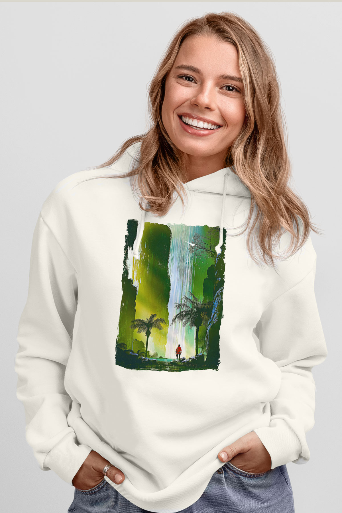 Jumanji Baskılı Beyaz Unisex Hoodie