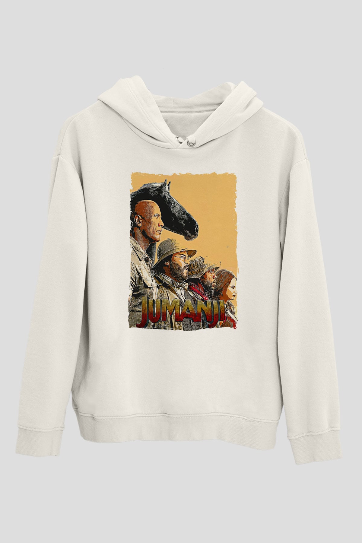 Jumanji Baskılı Beyaz Unisex Hoodie