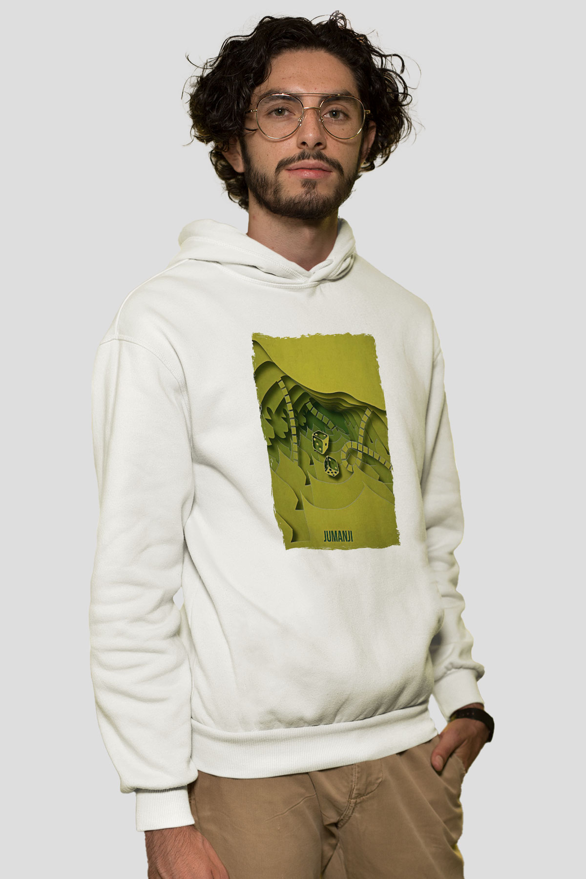 Jumanji Baskılı Beyaz Unisex Hoodie