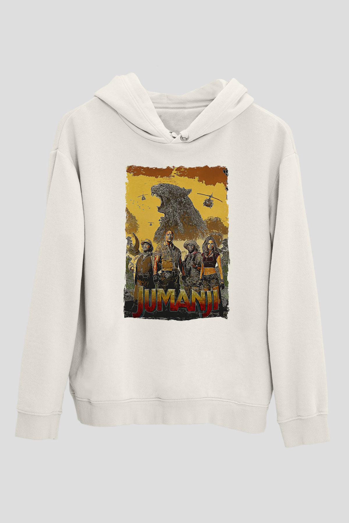 Jumanji Baskılı Beyaz Unisex Hoodie