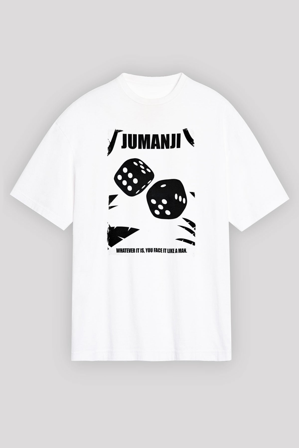 Jumanji Baskılı Beyaz Unisex Oversize Tişört - Tshirt