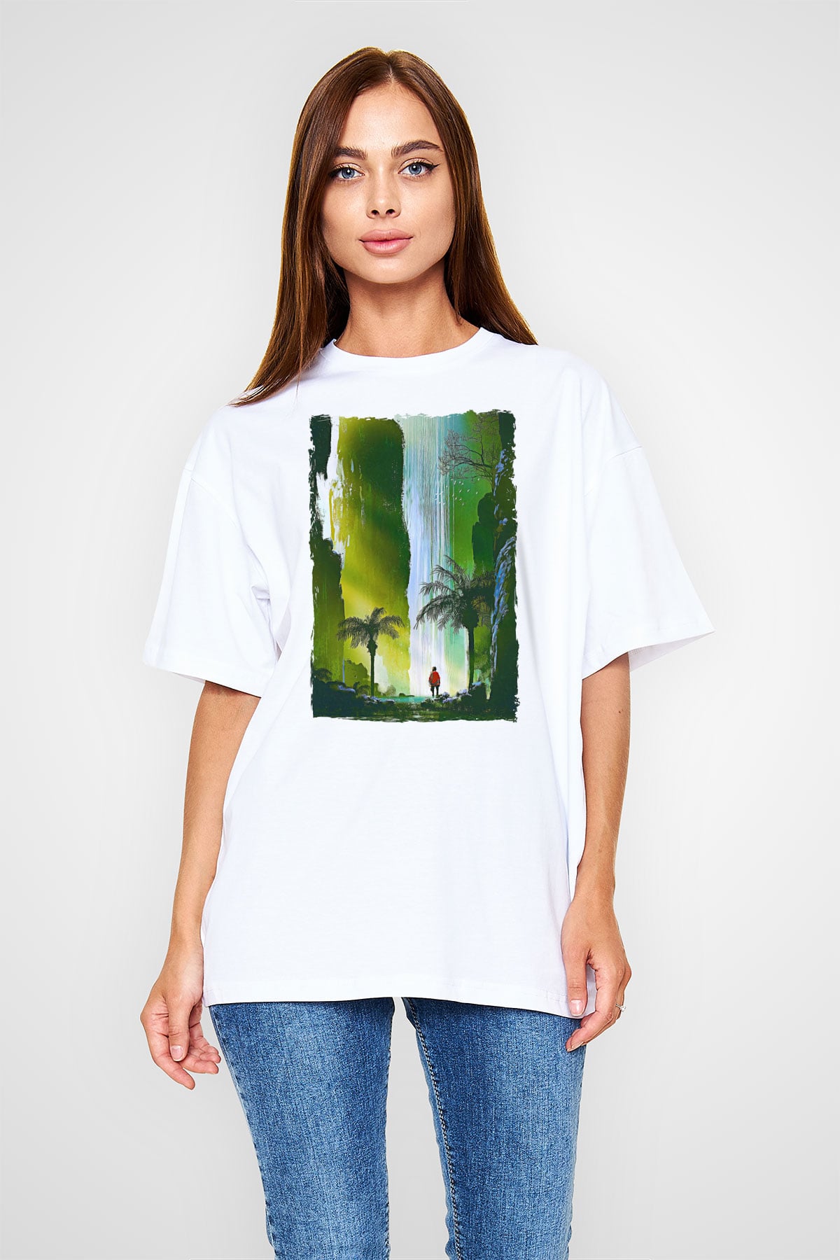 Jumanji Baskılı Beyaz Unisex Oversize Tişört - Tshirt
