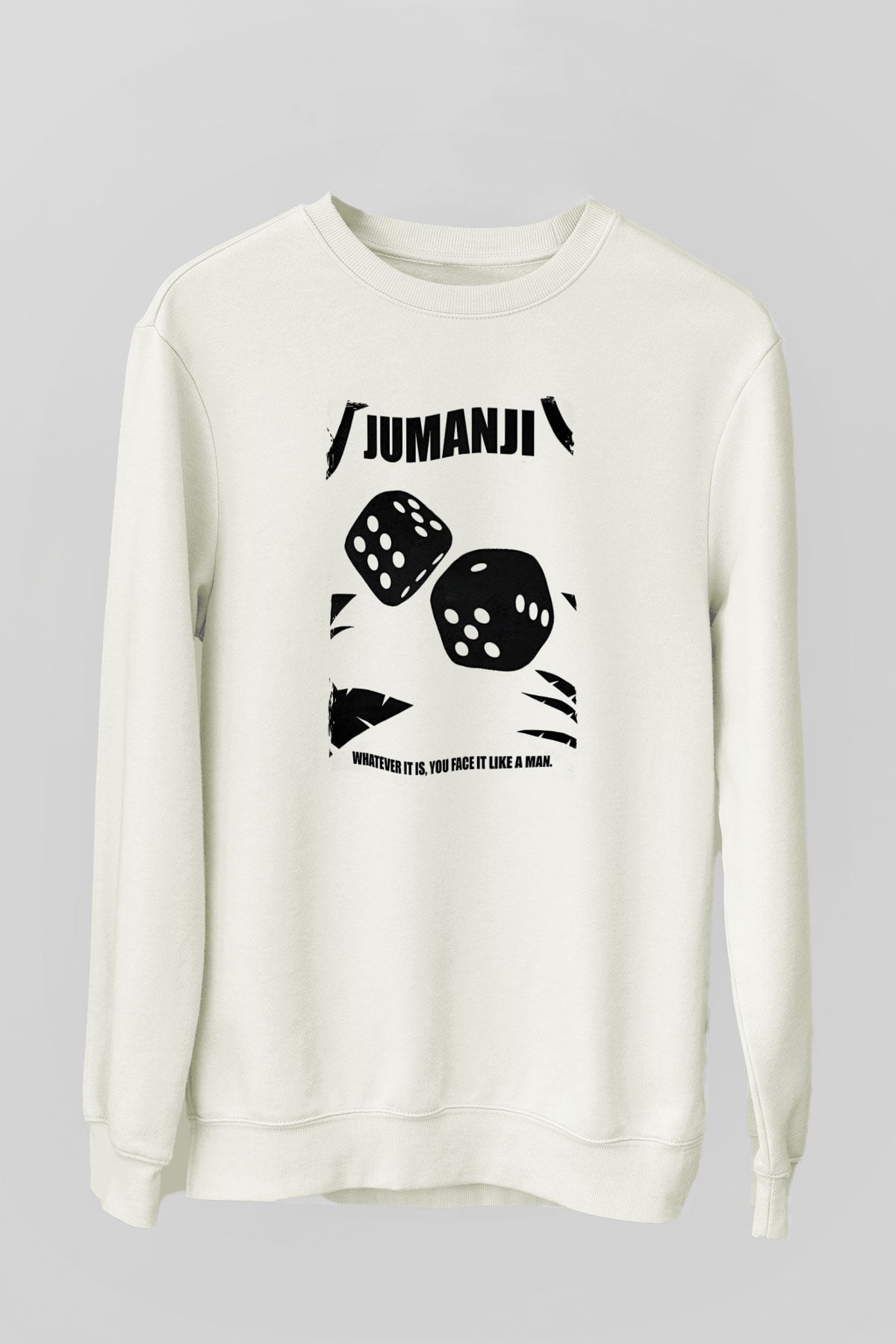 Jumanji Baskılı Beyaz Unisex Sweatshirt