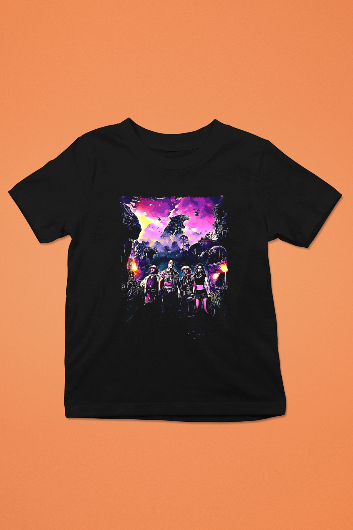Jumanji Baskılı Unisex Siyah Çocuk Tişört - Tshirt