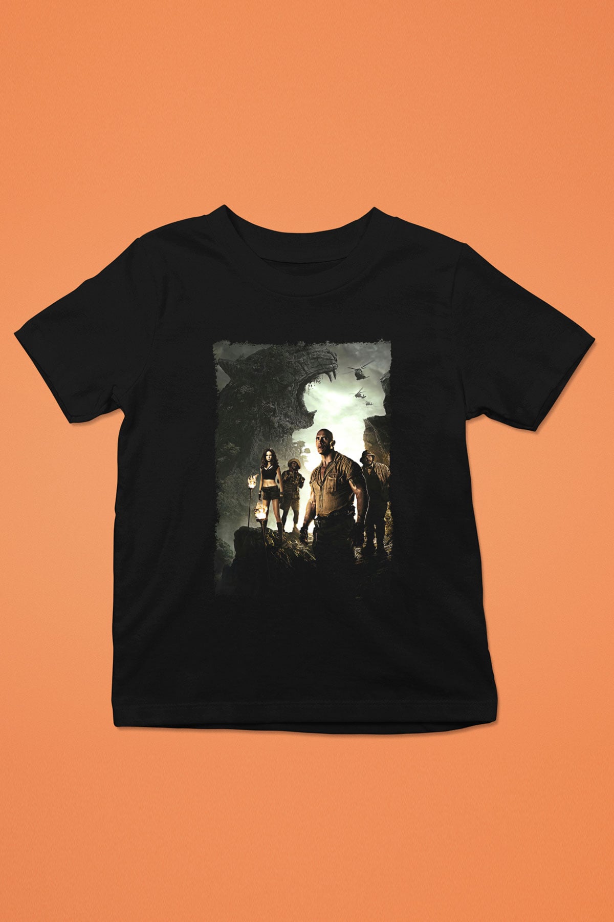 Jumanji Baskılı Unisex Siyah Çocuk Tişört - Tshirt