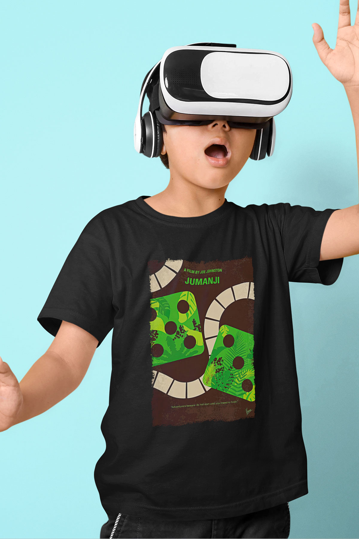 Jumanji Baskılı Unisex Siyah Çocuk Tişört - Tshirt