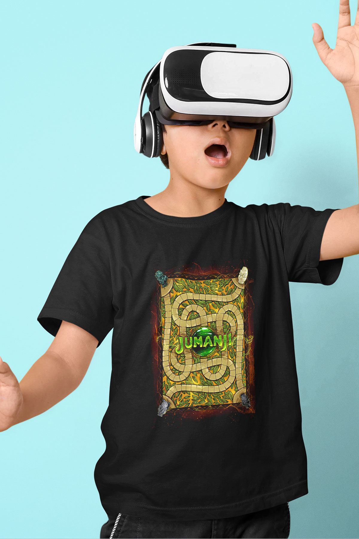 Jumanji Baskılı Unisex Siyah Çocuk Tişört - Tshirt