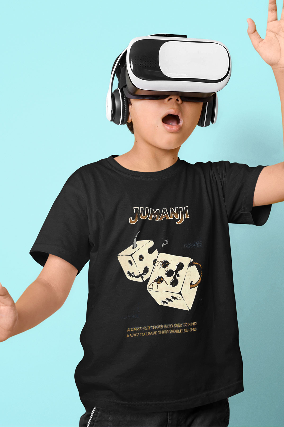 Jumanji Baskılı Unisex Siyah Çocuk Tişört - Tshirt