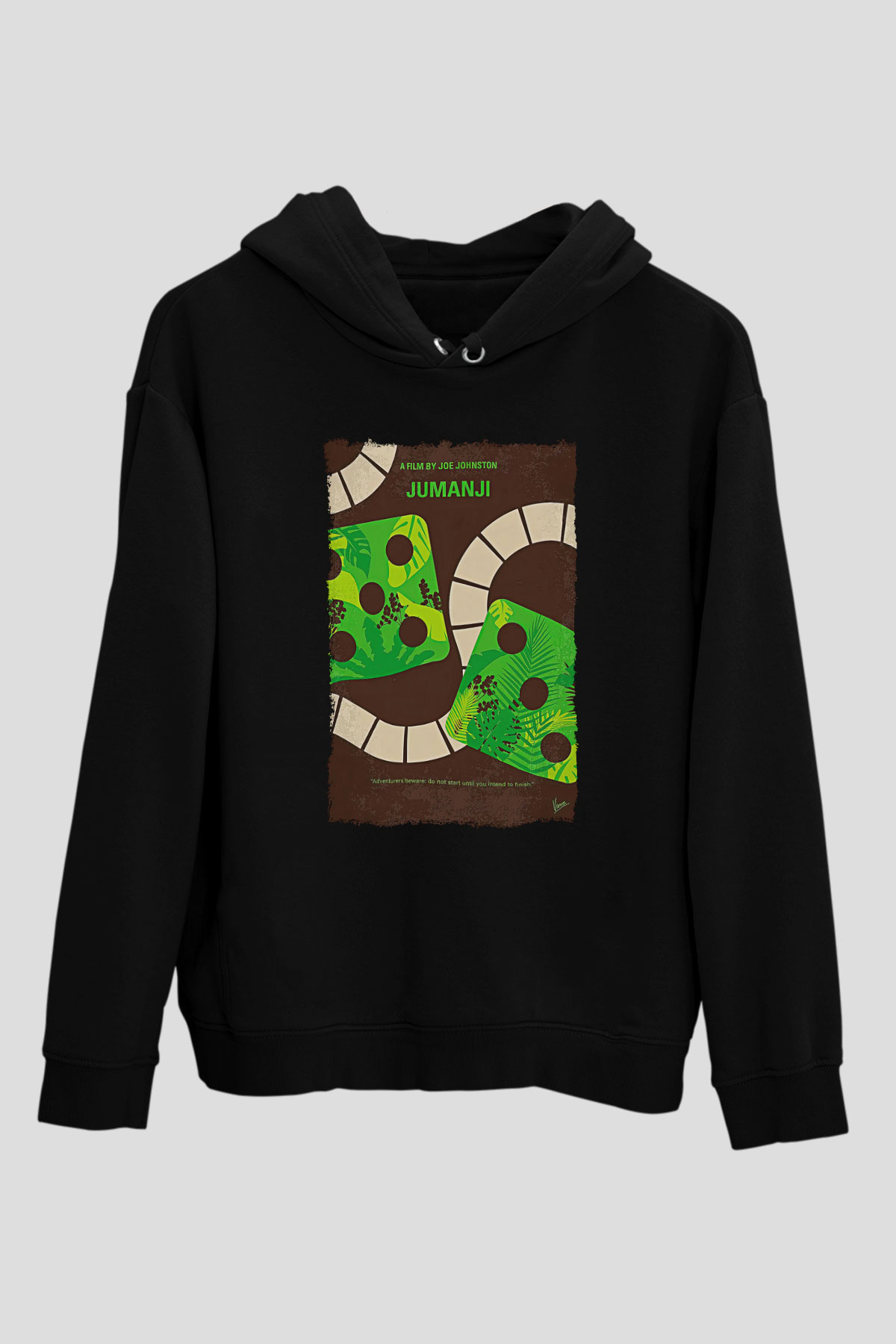 Jumanji Baskılı Unisex Siyah Hoodie