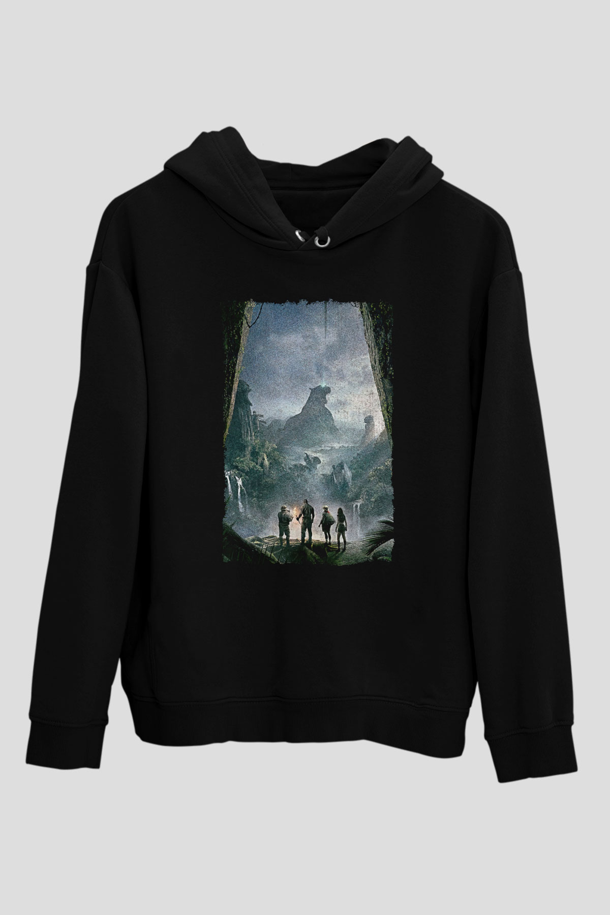 Jumanji Baskılı Unisex Siyah Hoodie
