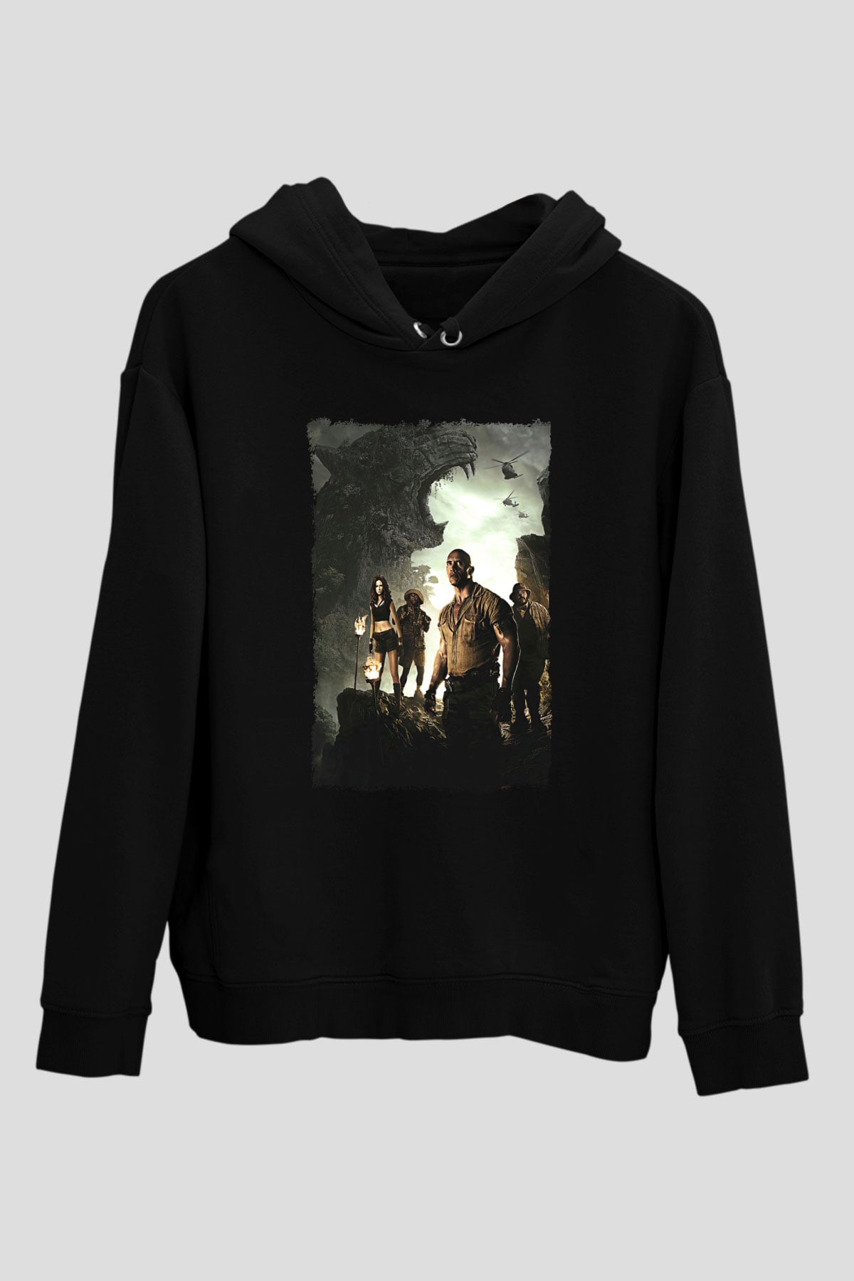 Jumanji Baskılı Unisex Siyah Hoodie